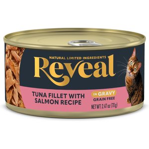 Reveal Natural Grain-Free Tuna with Salmon in Gravy Flavored Wet Cat Food, 2.47-oz can, case of 24