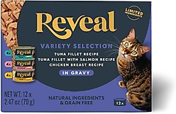 Reveal Natural Grain-Free Variety of Fish & Chicken in Gravy Flavored Wet Cat Food, 2.47-oz can, case of 12