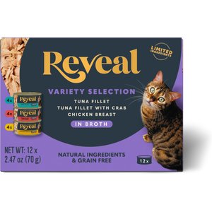 Reveal Natural Grain-Free Variety Fish & Chicken in Broth Flavored Wet Cat Food, 2.47-oz can, case of 12