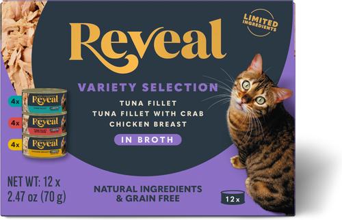 Show full view: Reveal Variety Fish & Chicken in Broth + Variety of Fish in Broth Flavored Wet Cat Food slide 2 of 10