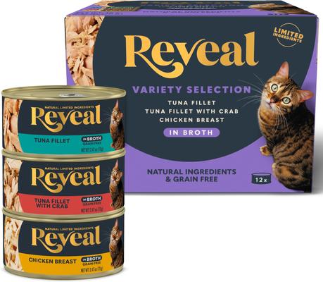 Show full view: Reveal Variety Fish & Chicken in Broth + Variety of Fish in Broth Flavored Wet Cat Food slide 3 of 10