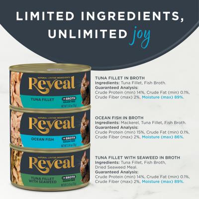Show full view: Reveal Natural Grain-Free Variety of Fish in Broth Flavored Wet Cat Food, 2.47-oz can, bundle of 24  slide 4 of 11
