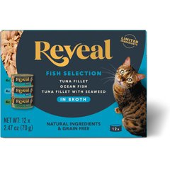Reveal Natural Grain-Free Variety of Fish in Broth Flavored Wet Cat Food, 2.47-oz can, case of 12