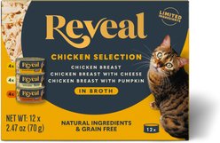 Reveal Natural Grain-Free Variety of Chicken in Broth Flavored Wet Cat Food, 2.47-oz can, case of 12