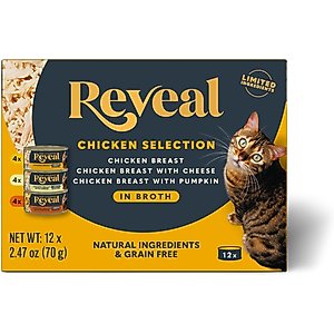 Reveal Natural Grain-Free Variety of Chicken in Broth Flavored Wet Cat Food, 2.47-oz can, case of 12