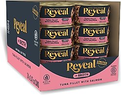 Reveal Natural Grain-Free Tuna Fillet with Salmon in Broth Flavored Wet Cat Food, 2.47-oz can, case of 24