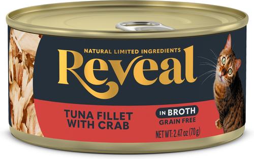Show full view: Reveal Natural Grain-Free Tuna with Crab in Broth Flavored Wet Cat Food, 2.47-oz can, case of 24 slide 3 of 11