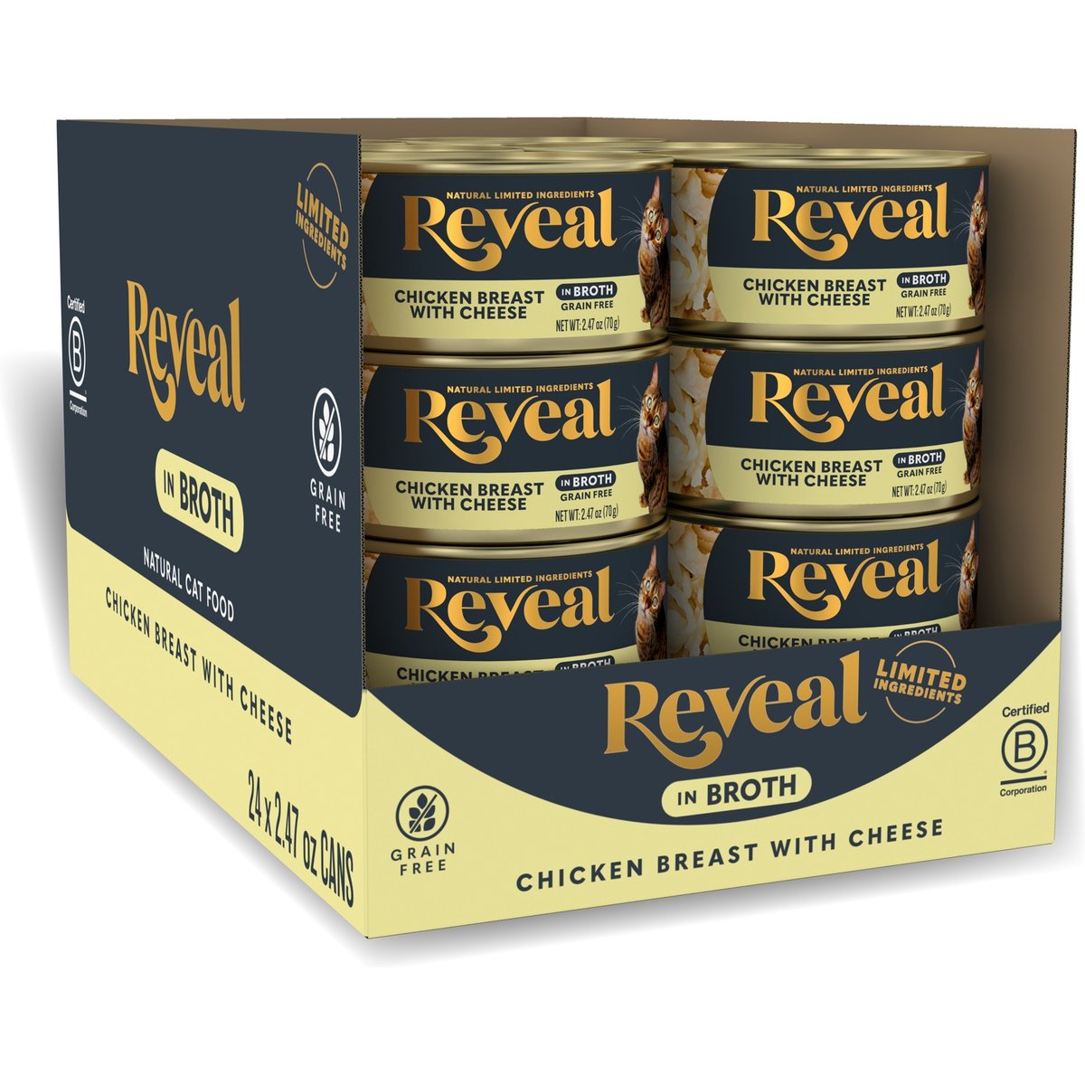 Reveal Natural Grain-Free Chicken Breast & Cheese in Broth Flavored Wet Cat Food, 2.47-oz can, case of 24