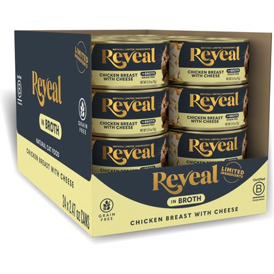 Reveal Reveal Natural Grain-Free Chicken Breast & Cheese in Broth Flavored Wet Cat Food, 2.47-oz can, case of 24
