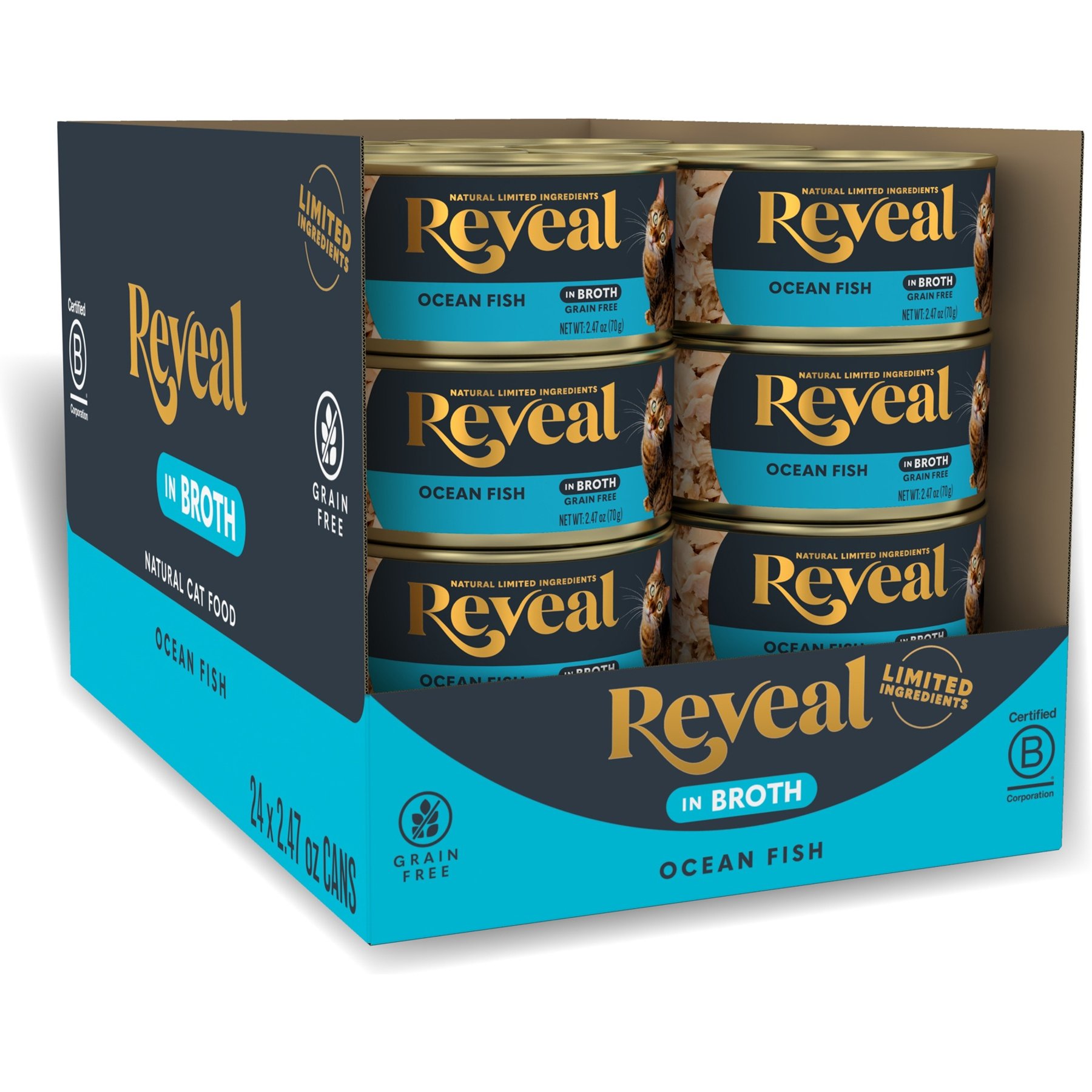 Reveal Natural Grain-Free Ocean Fish in Broth Flavored Wet Cat Food, 2.47-oz can, case of 24