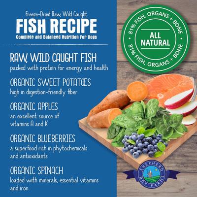 Show full view: Shepherd Boy Farms Fish Medley Recipe Freeze-Dried Dog Food, 48-oz bag slide 6 of 8