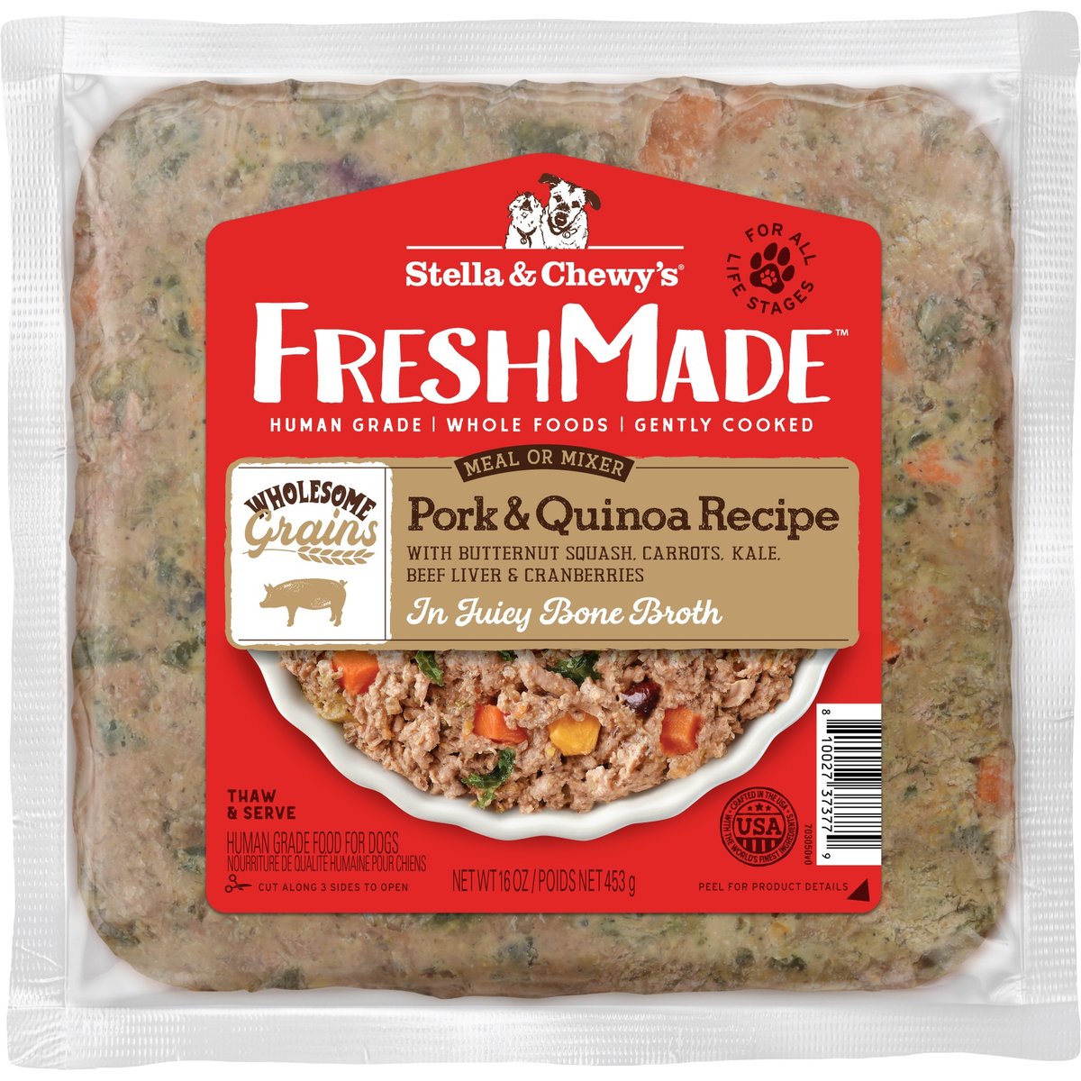 Stella & Chewy's FreshMade Frozen Fresh High Protein Pork & Quinoa Dog Food, 192-oz bundle