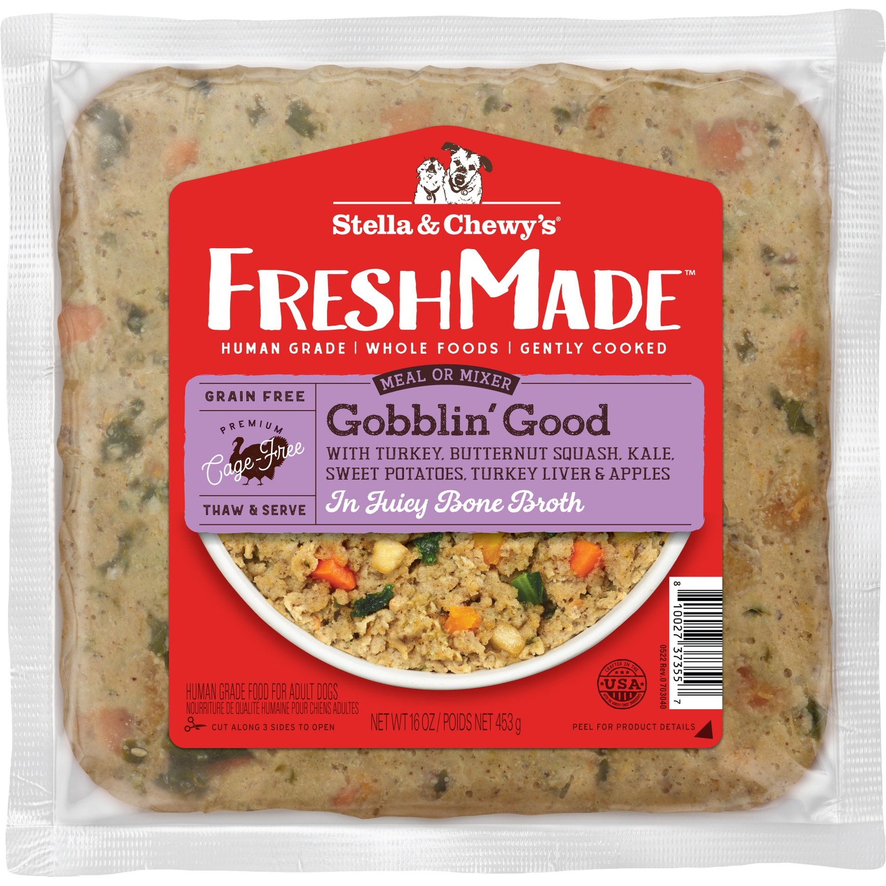 Stella & Chewy's FreshMade Frozen Fresh Grain-Free Gobblin' Good Dog Food, 128-oz bundle