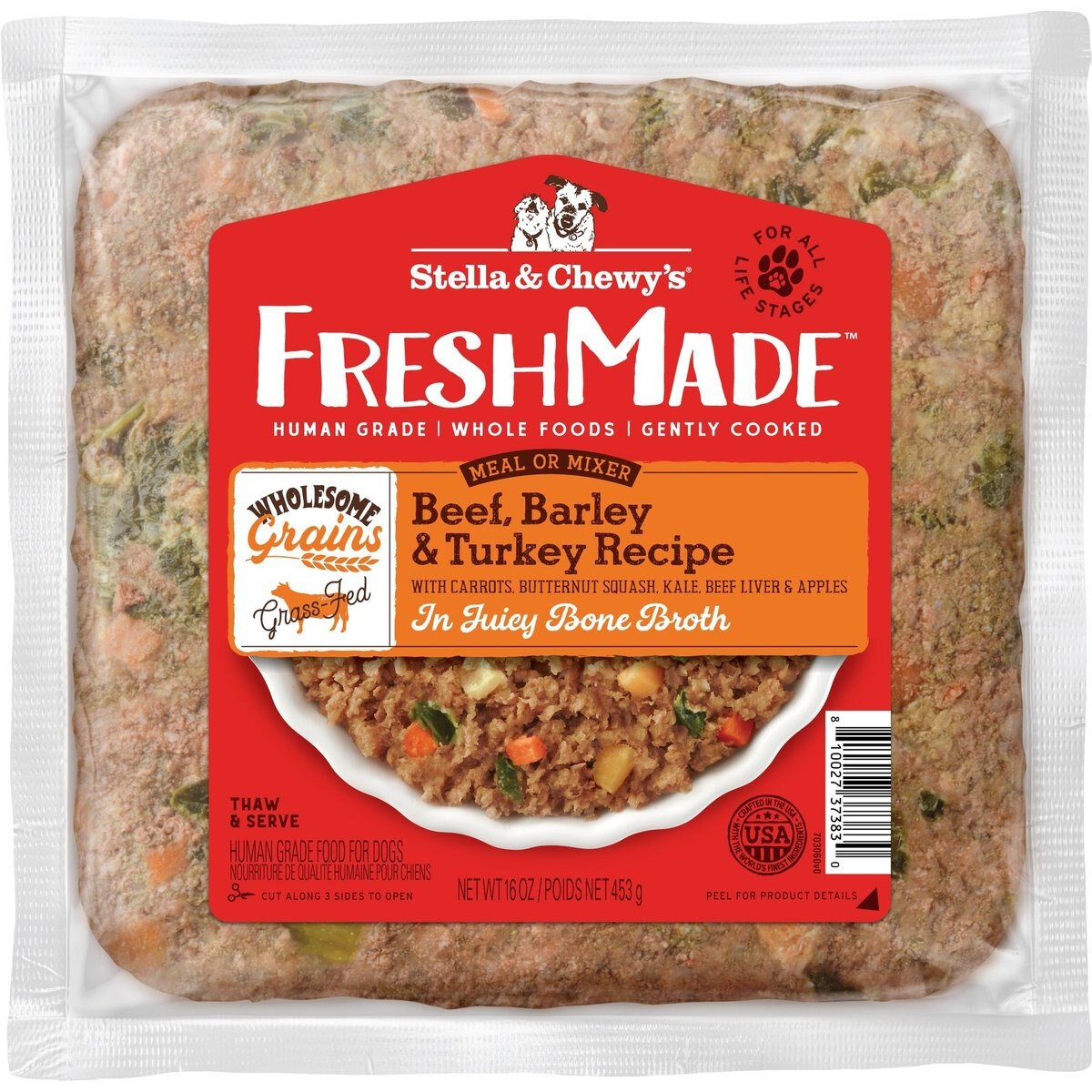 Stella & Chewy's FreshMade Frozen Fresh High-Protein Beef, Barley & Turkey Dog Food, 192-oz bundle