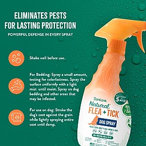TropiClean Natural Flea & Tick Treatment Spray for Dogs, Citrus Scent, 16-fl oz bottle