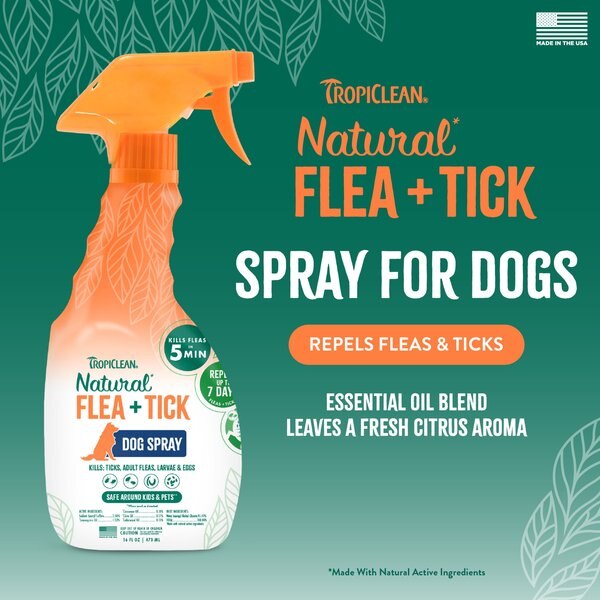TropiClean Natural Flea & Tick Treatment Spray for Dogs, Citrus Scent