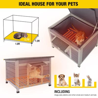Show full view: Aivituvin AIR12 Insulated Wooden Outdoor Heated Cat House, Grey slide 6 of 8