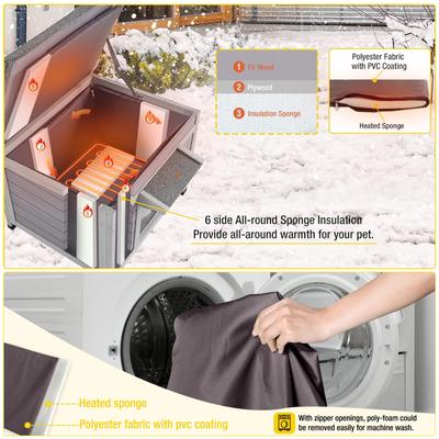 Show full view: Aivituvin AIR12 Insulated Wooden Outdoor Heated Cat House, Grey slide 5 of 8
