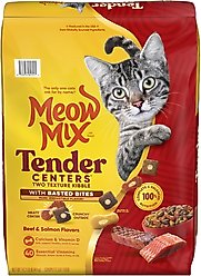 Meow Mix Tender Centers Basted Bites Beef & Salmon Flavors Dry Cat Food, 14.2-lb bag