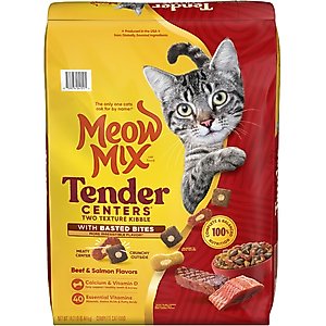 Meow Mix Tender Centers Basted Bites Beef & Salmon Flavors Dry Cat Food, 14.2-lb bag