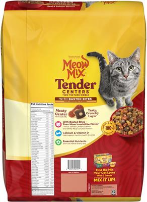 Show full view: Meow Mix Tender Centers Basted Bites Beef & Salmon Flavors Dry Cat Food, 14.2-lb bag slide 4 of 10