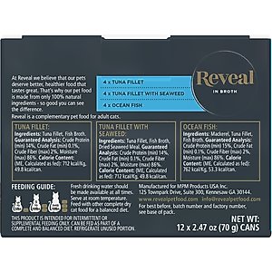 Reveal Natural Grain-Free Variety of Fish in Broth Flavored Wet Cat Food, 2.47-oz can, case of 12