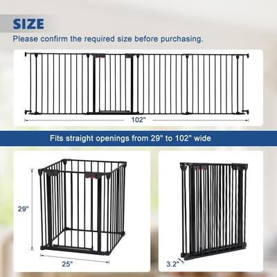 Show full view: SMONTER Metal Versatile Dog Gate with Door, Black, 4 Panels, 100-in W x 29-in H slide 6 of 10