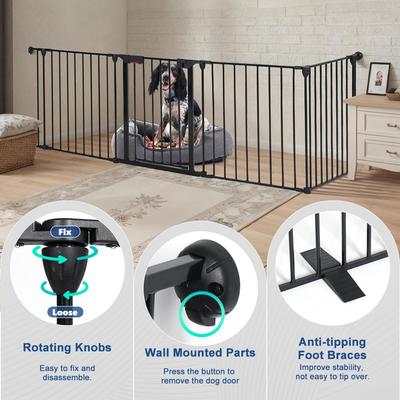 Show full view: SMONTER Metal Versatile Dog Gate with Door, Black, 4 Panels, 100-in W x 29-in H slide 5 of 10