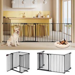 SMONTER Metal Versatile Dog Gate with Door, Black, 4 Panels, 100-in W x 29-in H