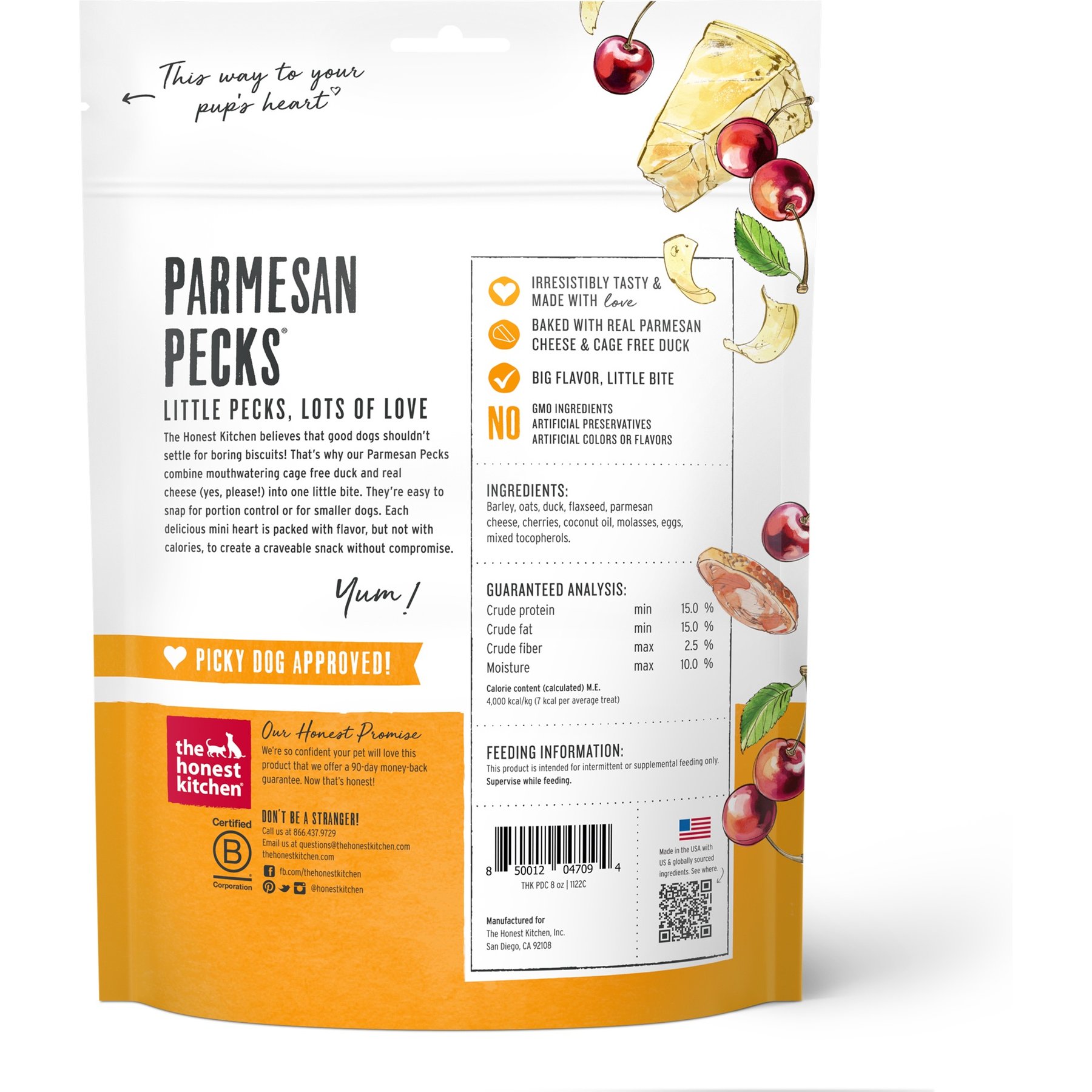 The Honest Kitchen Human Grade Parmesan Pecks Duck, Parmesan & Cherry Recipe Dog Treats, 16-oz bundle