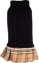 The Worthy Dog Turtleneck Dog Sweater Dress, Black/Beige, Small