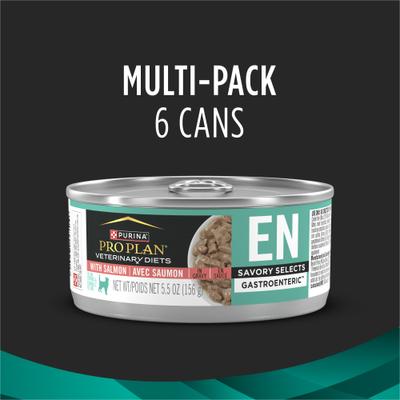 Show full view: Purina Pro Plan Veterinary Diets EN Gastroenteric Savory Selects in Gravy with Salmon Wet Cat Food, 5.5-oz can, case of 6 slide 3 of 10