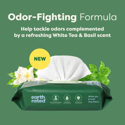 Show full view: Earth Rated Thick Hypoallergenic 3-in-1 Dog Grooming Wipes, White Tea Basil Scented, 400 count slide 6 of 10