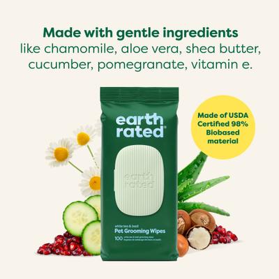 Show full view: Earth Rated Thick Hypoallergenic 3-in-1 Dog Grooming Wipes, White Tea Basil Scented, 100 count slide 5 of 10