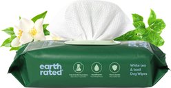 Earth Rated Thick Hypoallergenic 3-in-1 Dog Grooming Wipes, White Tea Basil Scented, 100 count