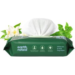 Earth Rated Thick Hypoallergenic 3-in-1 Dog Grooming Wipes, White Tea Basil Scented, 100 count