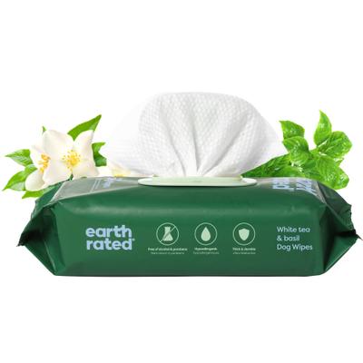 Show full view: Earth Rated Thick Hypoallergenic 3-in-1 Dog Grooming Wipes, White Tea Basil Scented, 100 count slide 1 of 10