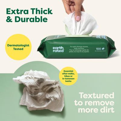 Show full view: Earth Rated Thick Hypoallergenic 3-in-1 Dog Grooming Wipes, White Tea Basil Scented, 100 count slide 3 of 10