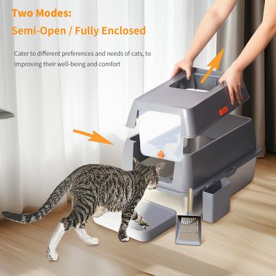 Show full view: Wisfor Enclosed Toilet Leak-Proof Stainless Steel Cat Litter Box with Lid, Filter Pedal & Scoop, X-Large: 23.62-in slide 5 of 8