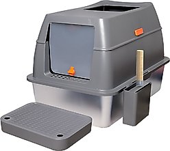 Wisfor Enclosed Toilet Leak-Proof Stainless Steel Cat Litter Box with Lid, Filter Pedal & Scoop, X-Large: 23.62-in slide 2 of 7