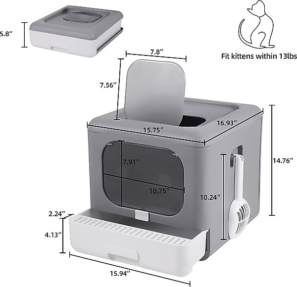 Show full view: Wisfor Detachable Top Front Entry Cat Litter Box with Scoop slide 4 of 7