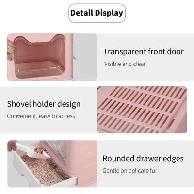 Show full view: Wisfor Foldable Top Entry Covered Cat Litter Box, Pink, Large slide 8 of 10