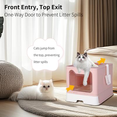Show full view: Wisfor Foldable Top Entry Covered Cat Litter Box, Pink, Large slide 7 of 10