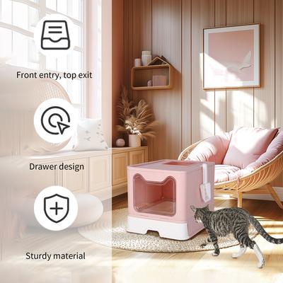 Show full view: Wisfor Foldable Top Entry Covered Cat Litter Box, Pink, Large slide 6 of 10