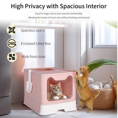 Show full view: Wisfor Foldable Top Entry Covered Cat Litter Box, Pink, Large slide 5 of 10