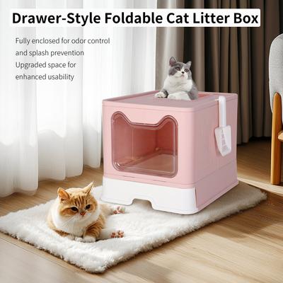 Show full view: Wisfor Foldable Top Entry Covered Cat Litter Box, Pink, Large slide 4 of 10