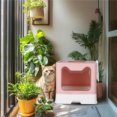 Show full view: Wisfor Foldable Top Entry Covered Cat Litter Box, Pink, Large slide 3 of 10