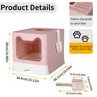 Show full view: Wisfor Foldable Top Entry Covered Cat Litter Box, Pink, Large slide 2 of 10
