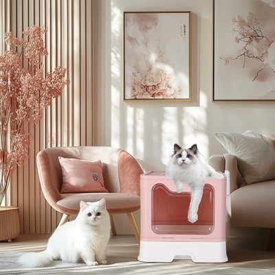 Wisfor Wisfor Foldable Top Entry Covered Cat Litter Box, Pink, Large
