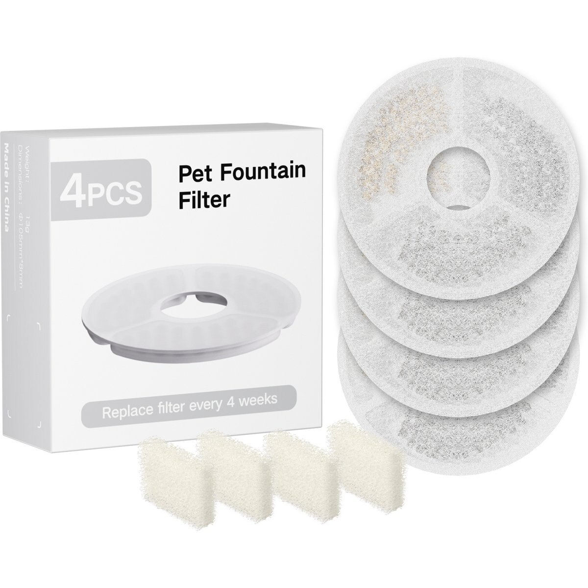 PATPET Pet Water Fountain Replacement Filters, 4 pack